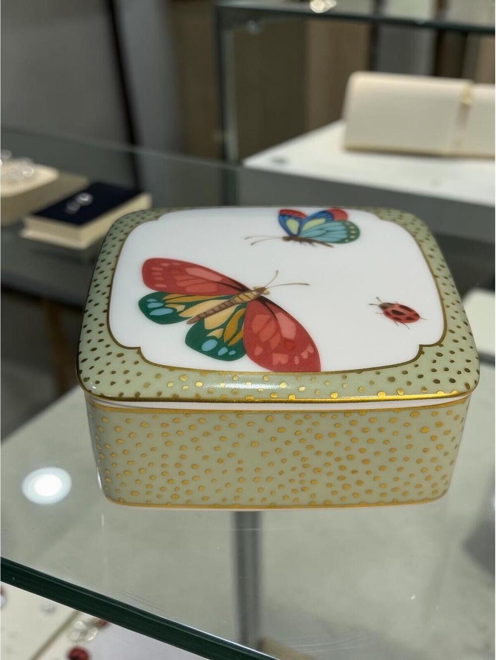 Tiffany And Co. Butterflies & Lady Bug Lady Trinket Box Limognes Porcelain